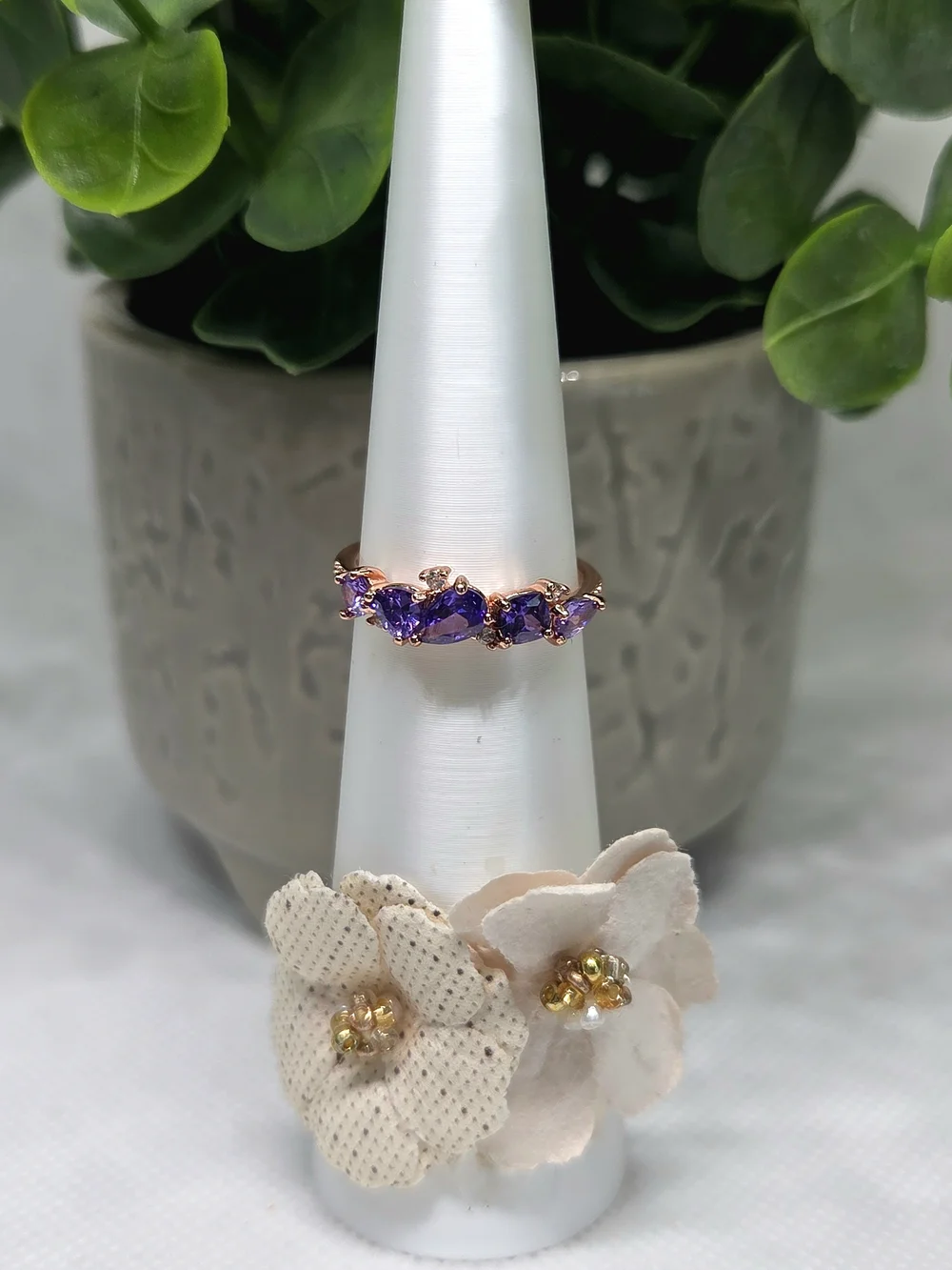BP Rose Gold Ring with Amethyst Crystals